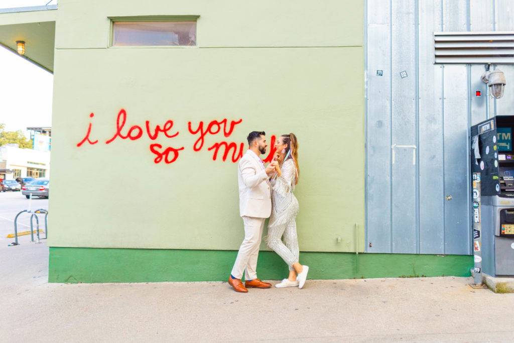 Funky Elopement on South Congress | IndyPop Photo | Austin, Texas | I love you so much wall | Austin Elopement Inspiration | Colorful Downtown Austin Elopement | via indypopphoto.com