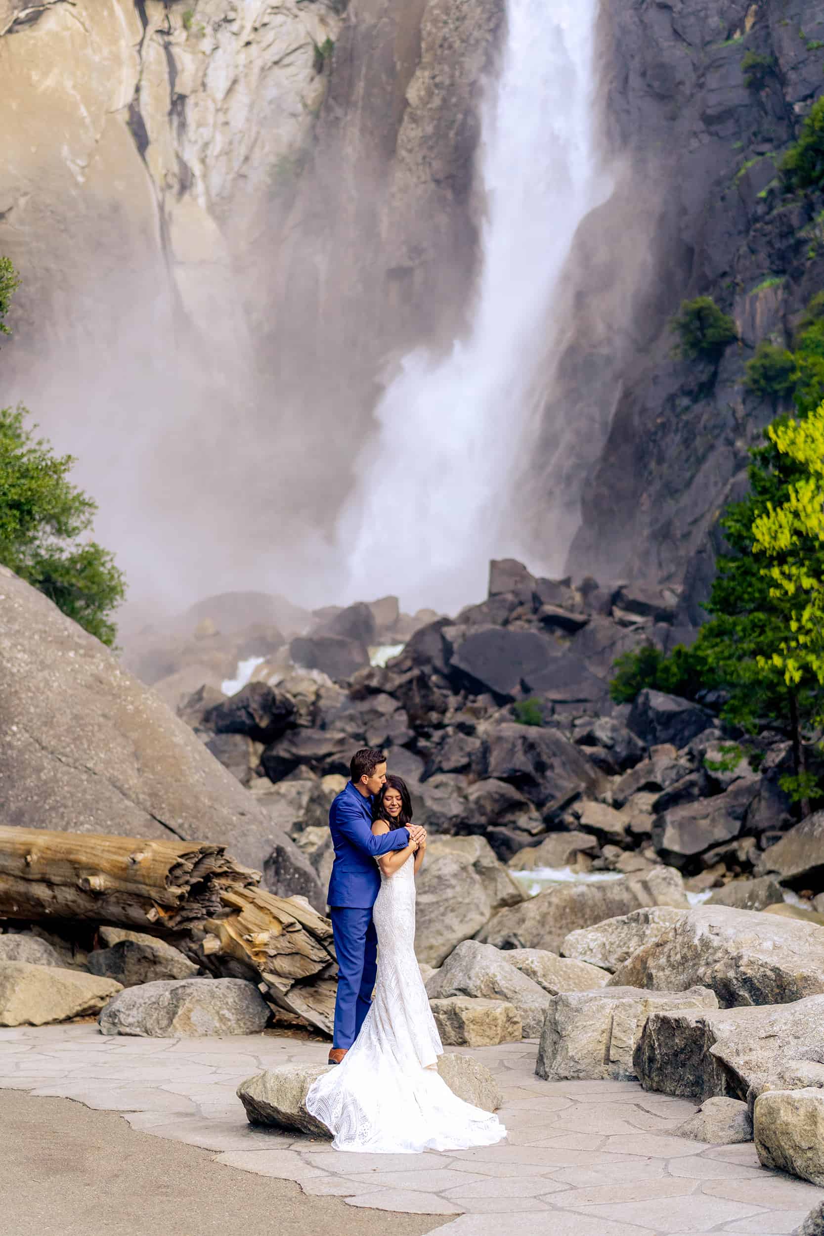 Bride and Groom elope under Lower Yosemite Falls